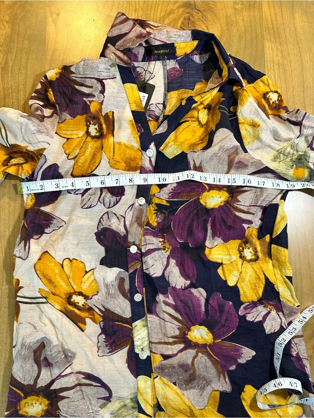 NWT Radzoli Floral Button Front Blouse Women’s Large Sheer 3/4 Sleeve - Picture 4 of 9